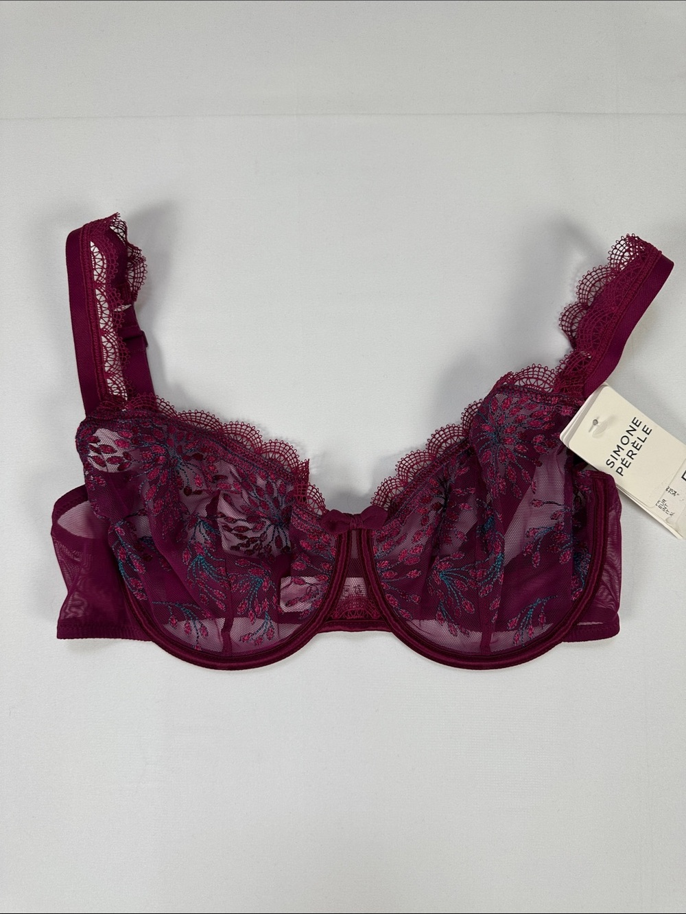 Simone Perele Sheer Demi Bra Embroidered Burgundy 34E